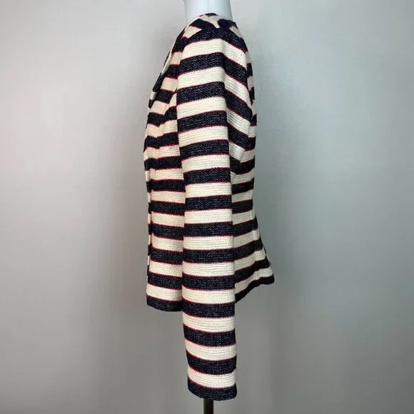 Cabi Cruise Jacket 6 Nautical Stripe Navy Blue Tweed Double Breasted Blazer - Picture 5 of 13